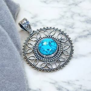 Piedra preciosa turquesa pura Plata de Ley 925 colgantes de joyería elegante al por mayor joyería fina de plata - Product Image 1