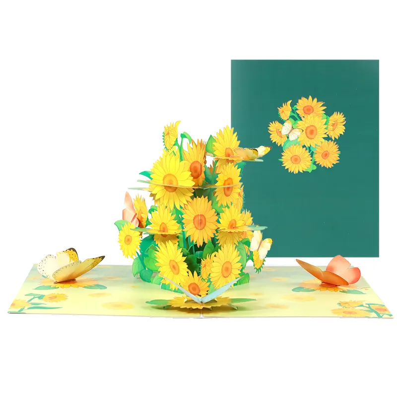 Factory wholesale sales 3d Sunflower butterfly gift card pop up card