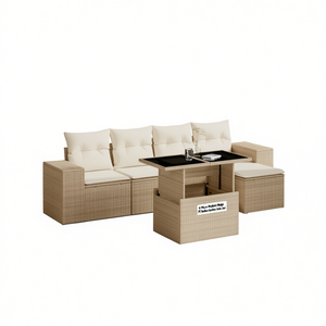 Juego de Sofás Modulares de Jardín de 6 Piezas en Ratán Sintético PE Beige, Muebles de Exterior Estilo Mediterráneo Resistentes a la Intemperie - Product Image 1