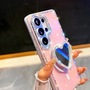 Elegante Custodia per Telefono con Cornice Glitterata a Forma di Cuore, Supporto Magnetico e Protezione Antiurto IMD per Serie S/A - Product Image 5