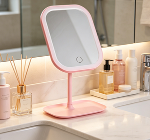 Pink LED Makeup <b>Mirror</b> <b>Desktop</b> Cosmetic Vanity Lighted Folding <b>Mirror</b> Touch Control USB Rechargeable for Travel - Product Image 2