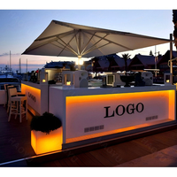 Conception personnalisée de comptoir de bar portable en acrylique à LED blanche, surface solide, pour restaurant, voyage, fête, bar extérieur