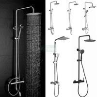 Robinet de baignoire thermostatique chaud/froid, mitigeur de douche encastré, pomme de douche carrée, noir et or, montage mural, jet doux, ensemble de salle de bain