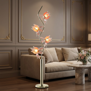 Lampe sur pied en forme de lotus doré en S, 4 têtes en verre, base en métal, douille E26, élégante décoration d'intérieur, lampe sur pied pour salle de bain - Product Image 3