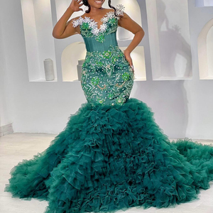 Vestido de Novia Personalizado con Hombros Descubiertos, Estilo Sirena, con Ilusión de Borlas, Cristales y Volantes, Vestido de Gala Elegante para Graduación 2025 - Product Image 1