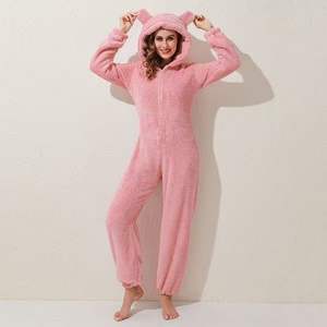 High Quality Unisex Winter <strong>Fleece</strong> Warm Home Wear <strong>Onesie</strong> <strong>Men</strong>/Women <strong>Thick</strong> Soft Cute Animal Pajamas Solid Color Hooded Bear Pyjamas - Product Image 2