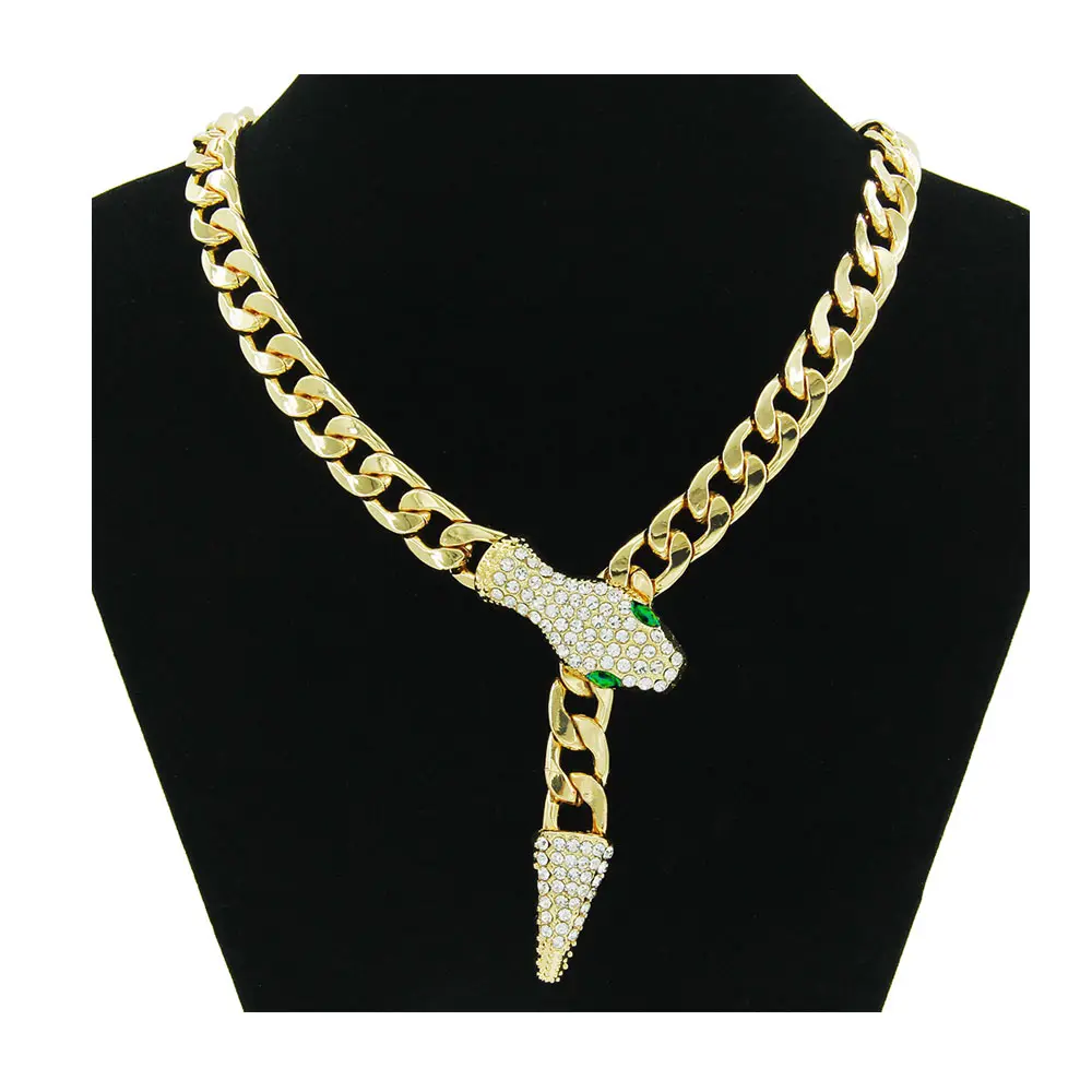 Cadena cubana serpiente colgante collar pulsera Hip Hop Rock grueso oro Collar para mujer cristal inusual collar fiesta joyería