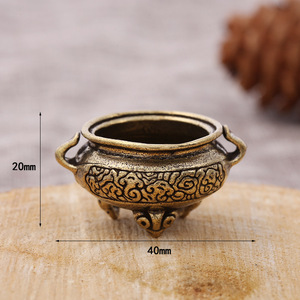 Retro Brass Incense Burner 40mm Diameter 20mm Height Desktop <b>Ornament</b> Religious Use Keychain Accessory - Product Image 1