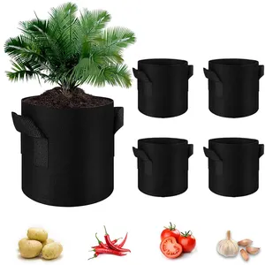 Factory wholesale custom 5 / 7 / 10 Gallon grow bag breathable felt plant grow bags with handle for tree farms