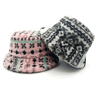 Topi Bucket Wanita Landfond Aksesoris Retro Motif Fair Isle, Tebal, Hangat, Vintage, Jacquard, Bulu Halus