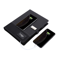 Libreta A5 de Cuero con Logotipo LED Multifuncional Personalizada de Fábrica, Banco de Energía de 8000 mAh, Carga Inalámbrica y Unidad Flash USB