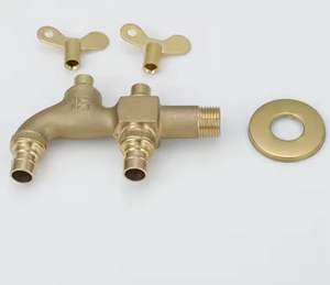 Rubinetto per Lavatrice Wayon in Ottone Massiccio a Doppia Uscita Montato a Parete con Maniglia a Farfalla Modello Vintage Oro WW-SLT - Product Image 3