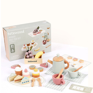 Jouets en bois à découper pour enfants, fruits et légumes réalistes, gâteaux, parfaits pour le jeu d'imitation du <span class=keywords><strong>thé</strong></span> de l'après-midi en bois - Product Image 3