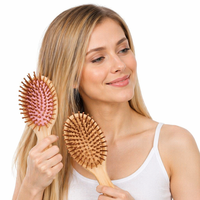 Peigne démêlant portable mini pour massage du cuir chevelu, en bambou, avec poils de sanglier noirs et coussin d'air, pour usage domestique