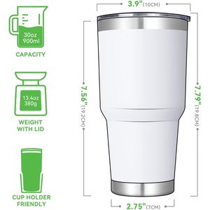Gobelet isotherme en acier inoxydable à double paroi sous vide de 30 oz avec couvercle et paille, isolation thermique de 12 à 24 heures, robuste pour les voyages, blanc - Product Image 2