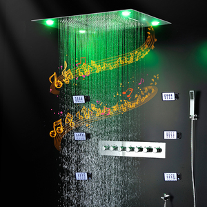 Bathroom Bluetooth Music Shower Set Ceiling LED Rainfall Waterfall Shower Head System Thermostatic Mixer Faucet Massage <strong>Body</strong> Jet - Product Image 2