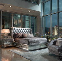 Lit Moderne de Luxe OE HOME, Cadre en Teck Ajustable, Tissu Écologique, Finition Miroir, Taille King Size, pour Maison et Appartement