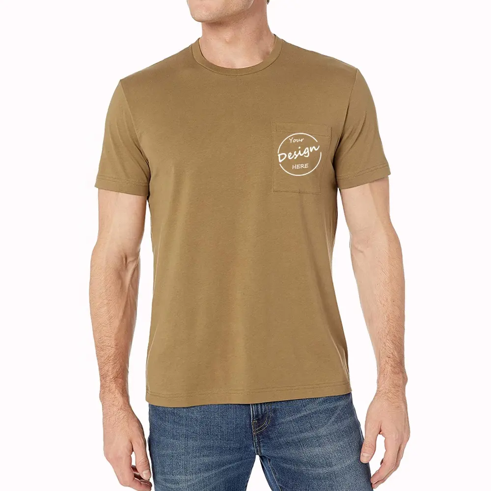2022 OEM Wholesale summer t shirts men Casual Short Sleeve T-shirt Plain Chest Pocket Men 100% Cotton pocket tee shirts