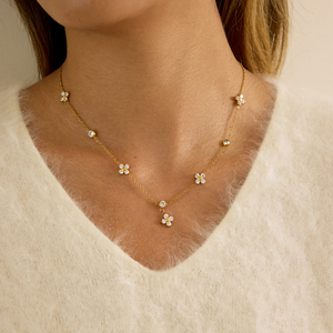 <span class=keywords><strong>Collana</strong></span> J&D in acciaio inossidabile placcato oro 18K PVD, <span class=keywords><strong>collana</strong></span> alla moda con trifoglio <span class=keywords><strong>a</strong></span> quattro foglie con zirconi bianchi classici. - Product Image 3