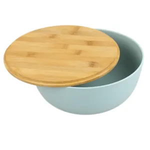 9 인치 대나무 섬유 라운드 과일 그릇 대나무 섬유 샐러드 그릇 뚜껑 대나무 접시 세트