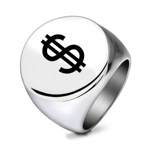 Bague pour homme en or 18 carats, ronde, gravée au laser avec le symbole du dollar, 22 mm, bijou tendance, cadeau - Product Image 5