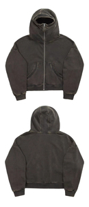 Sudadera con capucha y cremallera completa de felpa francesa gruesa para hombre, corte holgado y corto, hombros caídos, estilo streetwear, con bajo dividido - Product Image 2