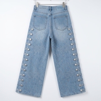 DIZNEW Jean Homme Bleu Clair Coupe Large 12 Rivets Concho Gravés Détail Fermeture Éclair Rangée Motif Floral Totem Gaufré Unisexe Luxe Streetwear Personnalisé OEM