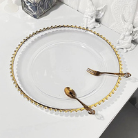 Assiettes de présentation dorées en plastique transparent avec perles, ensembles de vaisselle pour décoration de table de mariage