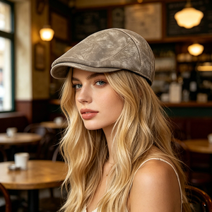 Casquette plate en PU style Tie-Dye euro-américain - Nouvelle arrivée automne - Béret amincissant pour femme - Casquette réversible rétro pour <span class=keywords><strong>homme</strong></span> - Product Image 3