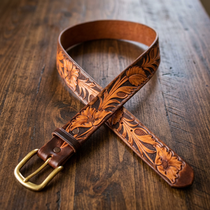 Hebilla Cuadrada de Cuero con Diseño Floral, Hecha a Mano, Ecológica, Impermeable, de Acero, Multifuncional, Estilo Casual Vintage para Hombre, Perfecta - Product Image 1