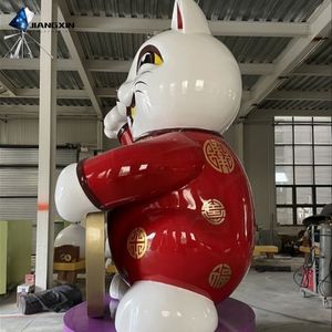 Sculpture créative en résine de <span class=keywords><strong>chat</strong></span> porte-bonheur, décor Feng Shui intérieur/extérieur, ornement personnalisé en fibre de verre - Product Image 5