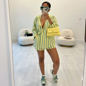 Automne femmes vêtements Offre Spéciale printemps décontracté Street Wear à manches longues dépouillé imprimé chemise et short 2 pièces ensemble - Product Image 2