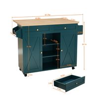 Chariot d'îlot de cuisine à roulettes avec comptoir à feuilles tombantes, table d'îlot de cuisine à porte de grange avec armoire de rangement et support de tour