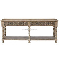 Table console en bois rustique de style farmhouse, chêne vieilli, avec tiroirs et étagère, pour entrée, salon ou couloir