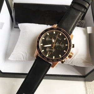 Montre pour homme noire, chronographe sport, calendrier, aiguilles, résistante à l'eau, boîtier en acier inoxydable, bracelet en <span class=keywords><strong>cuir</strong></span>, mouvement quartz ETA - Product Image 5