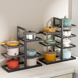 Étagère <span class=keywords><strong>de</strong></span> rangement pour casseroles en métal noir à hauteur réglable, support pour 8+ casseroles, type autoportant, étagère <span class=keywords><strong>de</strong></span> rangement pour couvercles <span class=keywords><strong>de</strong></span> casseroles, <span class=keywords><strong>salle</strong></span> <span class=keywords><strong>de</strong></span> <span class=keywords><strong>bain</strong></span> - Product Image 2