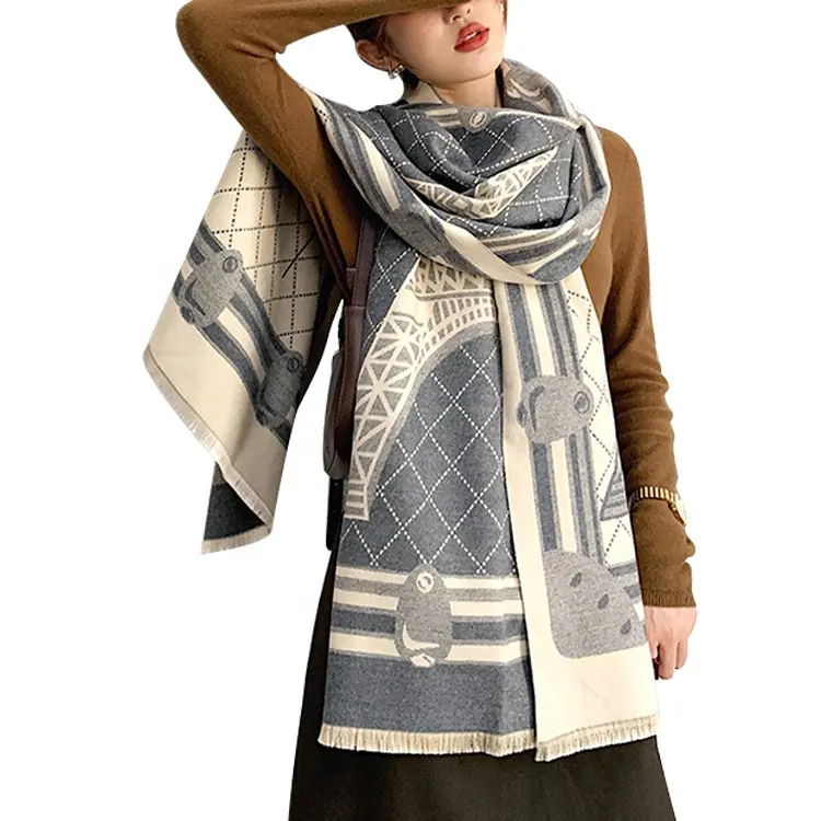 Custom new European and American warm scarf women winter cashmere shawl black scarf custom satin scarf