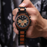 ROYAL BEAR Montre chronographe à quartz classique pour homme, logo personnalisé, fabrication artisanale, verre, design vintage, résistante à l'eau, bracelet en bois