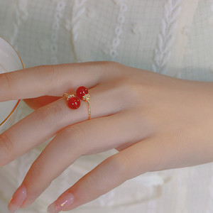 Red Agate Open Ring For Women Adjustable Retro Light Luxury Jewelry Gift Geometric Shape Prong Setting - Product Image 1