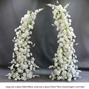 Décor de mariage fait main de style moderne, toile de fond en forme de trompette, arrangement de fleurs artificielles en soie filée, thème vert - Product Image 1
