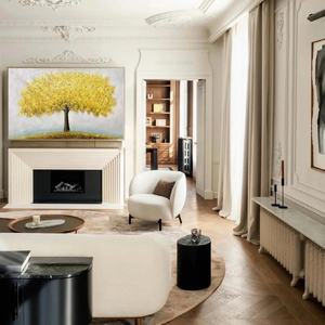Peinture à l'huile sur toile faite à la main, toile murale contemporaine, art sur toile Arbre Majestueux Doré pour la maison et la galerie - Product Image 3
