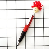 Stylo bille sportif 1,0 mm avec logo personnalisé imprimé, tête de balai en peluche créative en plastique, motif visage souriant de dessin animé mignon