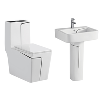 Ensemble moderne monobloc en céramique pour toilette et lavabo avec double chasse d'eau au sol pour salle de bain de villa