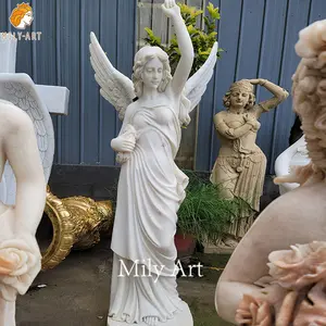 Patung malaikat marmer ukuran kehidupan elegan ukiran tangan kualitas tinggi