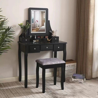 Ensemble de coiffeuse moderne noir de luxe avec miroir éclairé et tabouret de coiffeuse, meubles de chambre à coucher de haute qualité