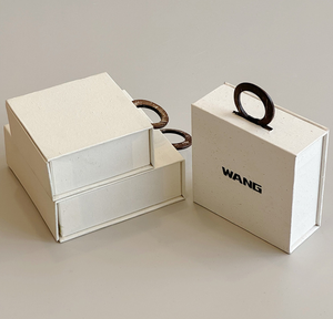 Ins style minimalist accessory storage packaging box with wooden <b>ring</b> hand-held made of paper universal flip-top jewelry box - Product Image 3