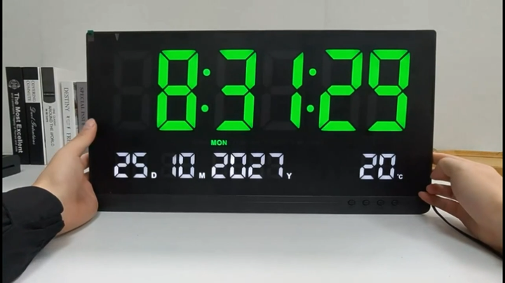 18.9 Inch LED Digital Wall Clock with Calendar & Temp