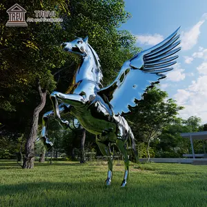 Espejo pulido al aire libre de acero inoxidable Pegasus caballo escultura con ala