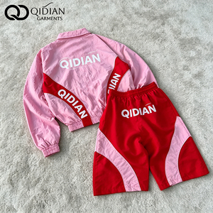 Custom Windbreaker <strong>Short</strong> Set <strong>Men</strong> Embroidery <strong>Patch</strong> Color Block Oversized Vintage Streetwear Nylon Pants <strong>Shorts</strong> Two Piece Set OEM - Product Image 3