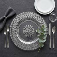 Assiette de présentation en verre transparent argenté de 13 pouces, motif étoile, design cristal, élégante décoration de mariage, pour la mise en table d'événements